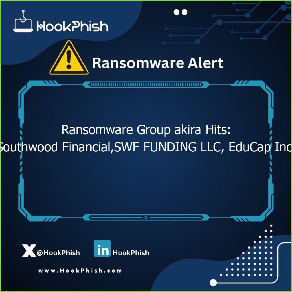 hookphish post ransomware group akira hits southwood financialswf funding llc educap inc
