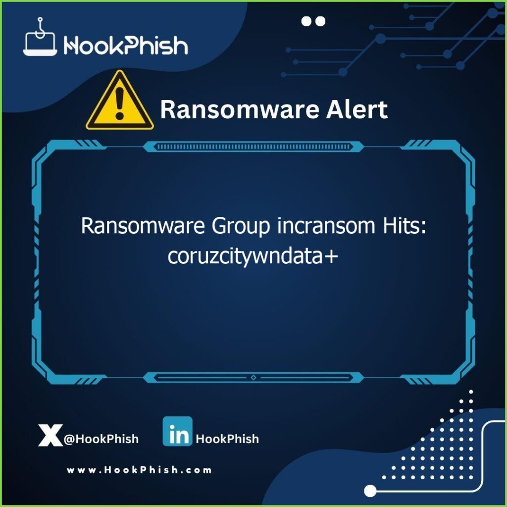 hookphish post ransomware group incransom hits coruzcitywndata
