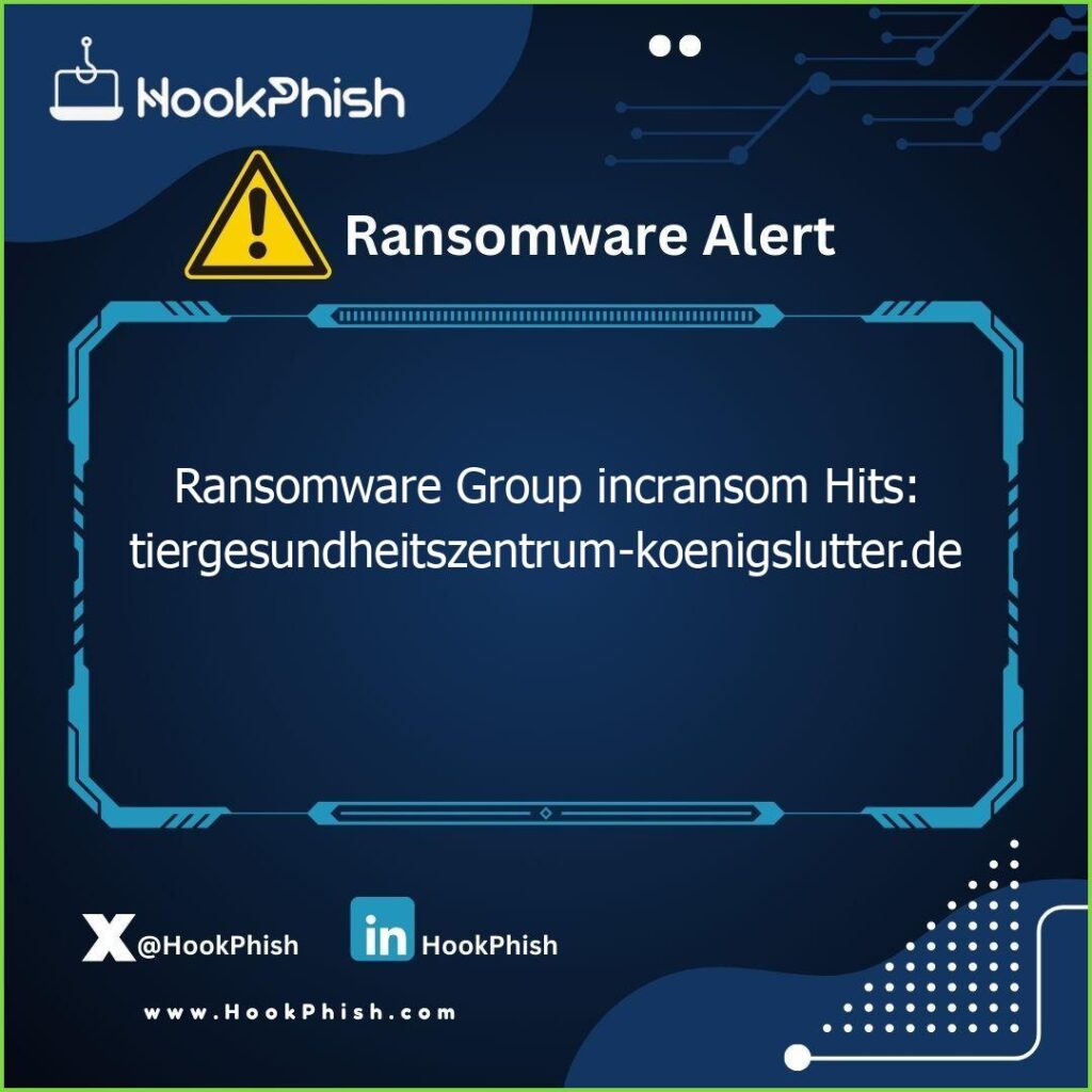 hookphish post ransomware group incransom hits tiergesundheitszentrum koenigslutter de