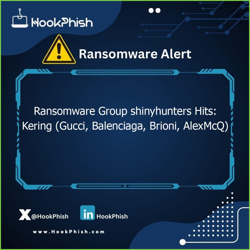 hookphish post ransomware group shinyhunters hits kering gucci balenciaga brioni alexmcq