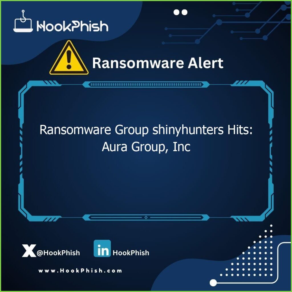hookphish post ransomware group shinyhunters hits aura group inc