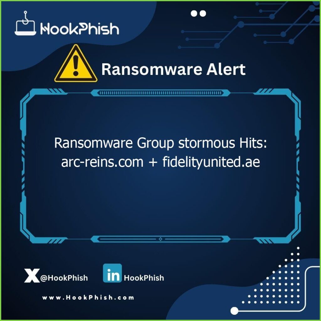 hookphish post ransomware group stormous hits arc reins com fidelityunited ae