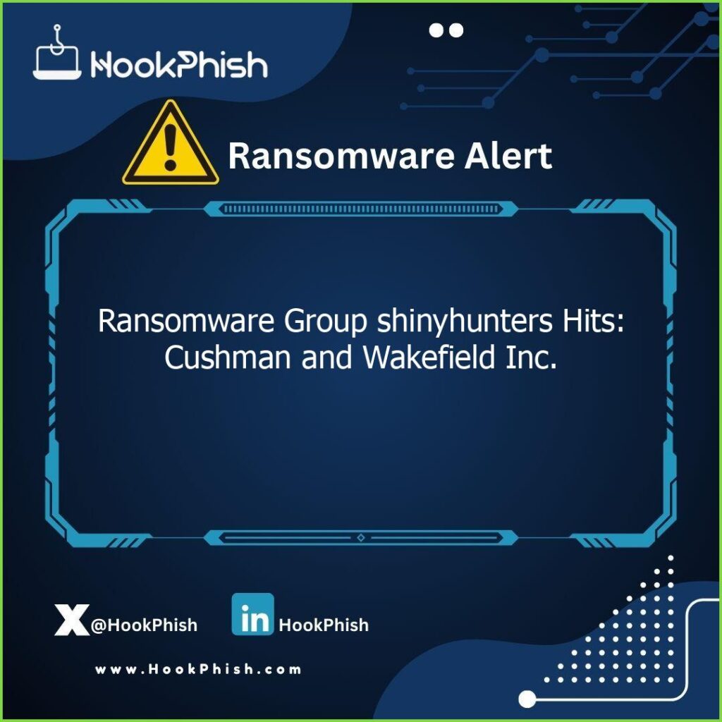 hookphish post ransomware group shinyhunters hits cushman and wakefield inc