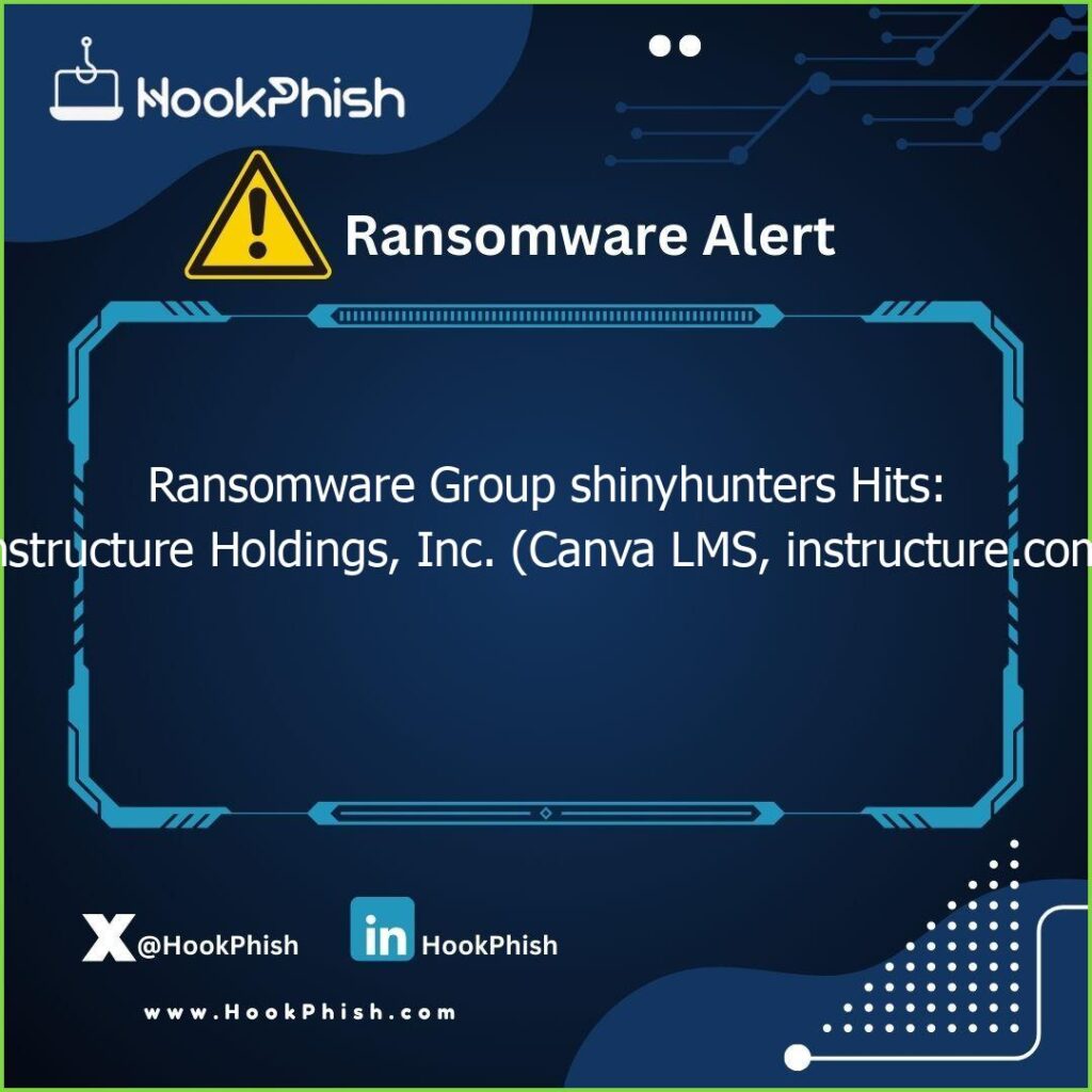 hookphish post ransomware group shinyhunters hits instructure holdings inc canva lms instructure com