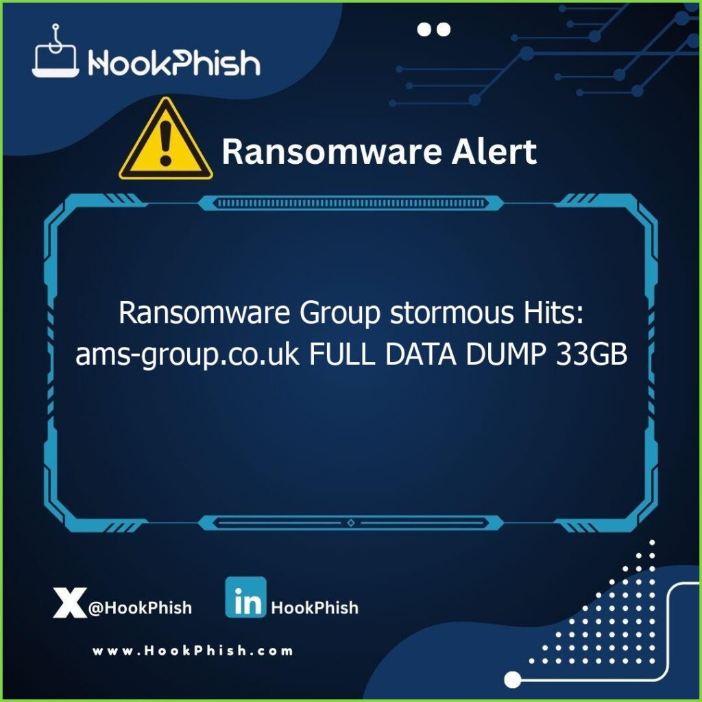 hookphish post ransomware group stormous hits ams group co uk full data dump gb